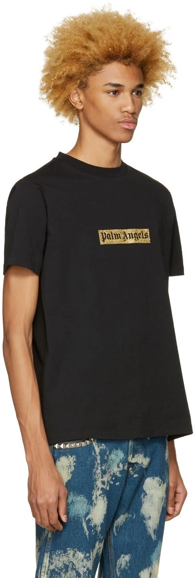 Shop Palm Angels Black Glitter Logo T-shirt