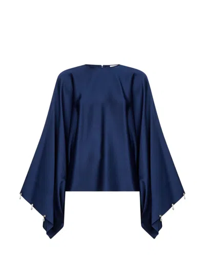 Stella Mccartney Navy Blue Envers Satin Pearl And Crystal-embellished Blouse In Blue