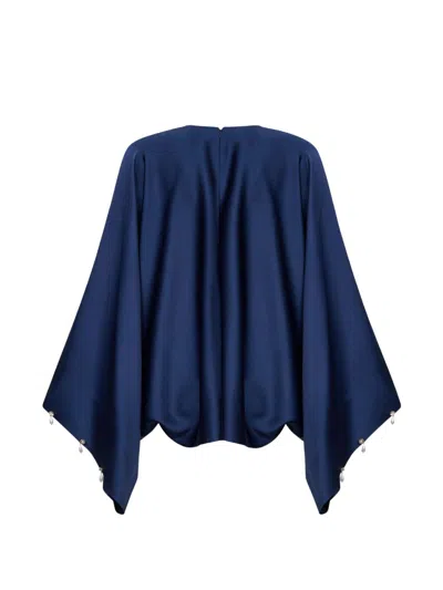 Stella Mccartney Navy Blue Envers Satin Pearl And Crystal-embellished Blouse In Blue