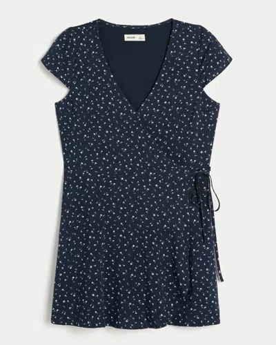 Hollister Short-sleeve Wrap Mini Dress In Blue