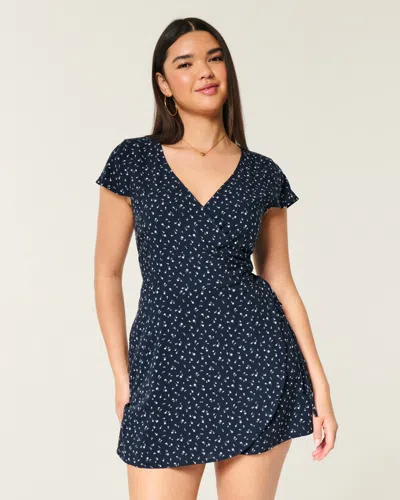 Hollister Short-sleeve Wrap Mini Dress In Blue