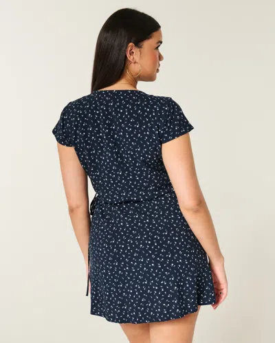 Hollister Short-sleeve Wrap Mini Dress In Blue