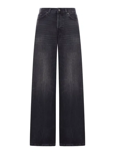 Haikure 'korea' Grey Jeans With Faded Effect And Logo Patch On The Back In Cotton Woman In Black