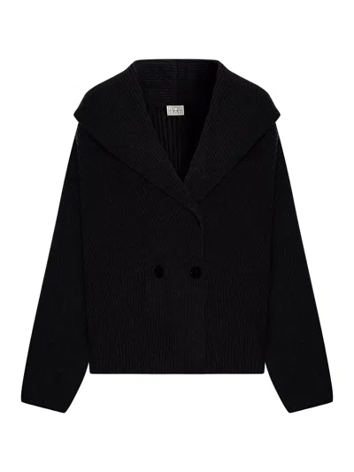 Totême Toteme Wool Knit Scarf-lapel Cardigan With Double-breasted Design In Black