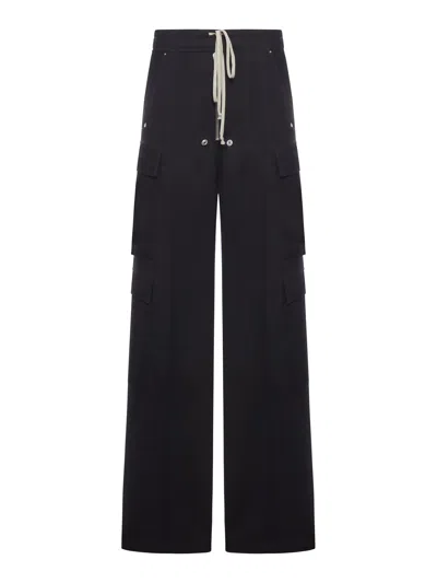 Rick Owens Heizer Belas Wide-leg Cotton-blend Poplin Drawstring Cargo Trousers In Black