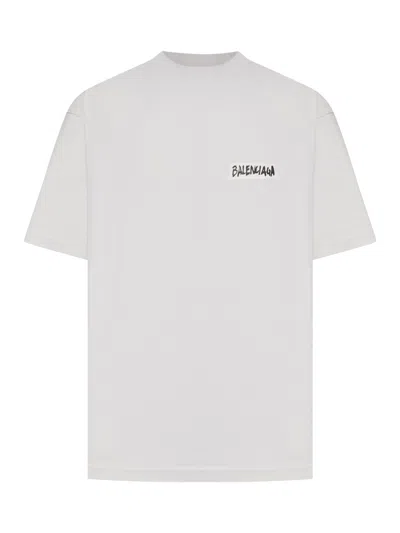 Balenciaga Oversized Logo-print Cotton-jersey T-shirt In White