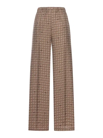 Max Mara Vischio Printed Silk Satin Wide-leg Pants In Brown