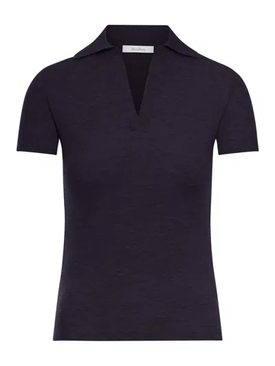 Max Mara Albero Dark Blue Virgin Wool Polo Shirt In Black