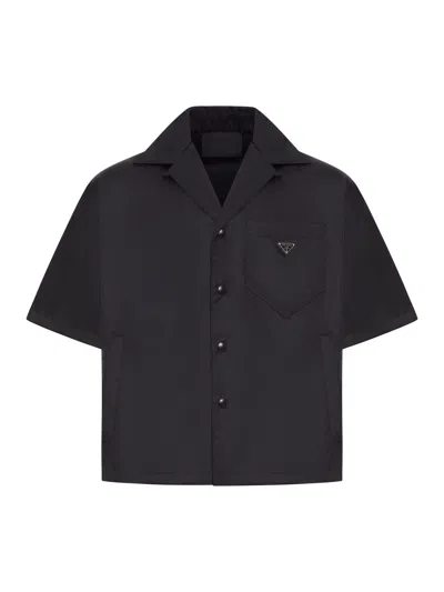 Prada Short Sleeve Collared Jacket Front Pocket In Black