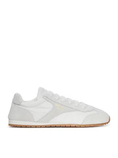 Prada Low Top Sneakers Rubber Sole Suede Panels In White