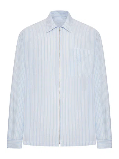 Prada Technical Fabric Shirt With Striped Pattern In Blue