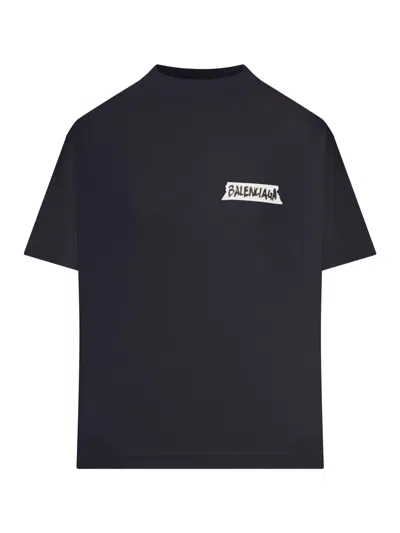 Balenciaga Medium Fit Masking Tape Logo Dry Jersey T-shirt In Black