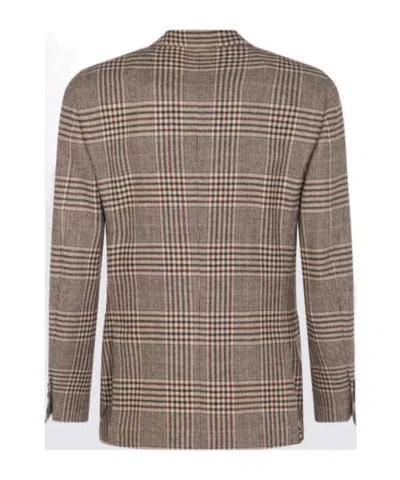 Lardini Checked Pattern Single-breasted Blazer With Front Pockets In Brown
