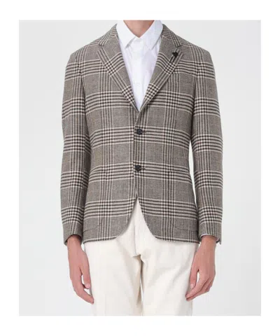 Lardini Checked Pattern Single-breasted Blazer With Front Pockets In Brown