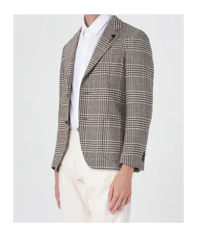 Lardini Checked Pattern Single-breasted Blazer With Front Pockets In Brown