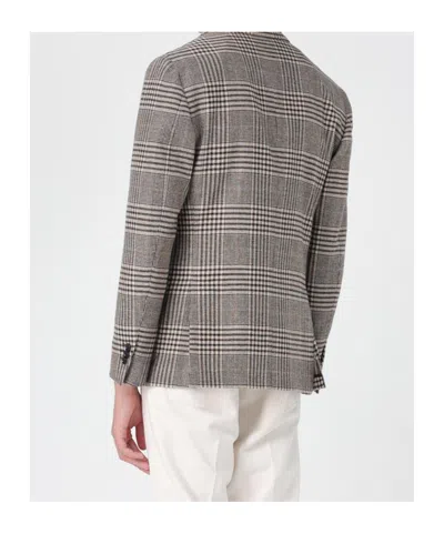 Lardini Checked Pattern Single-breasted Blazer With Front Pockets In Brown
