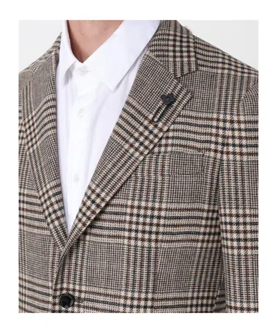 Lardini Checked Pattern Single-breasted Blazer With Front Pockets In Brown
