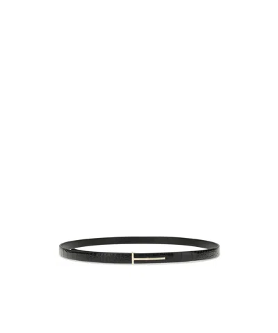 Tom Ford Black Textured Belt In Black