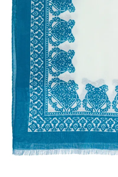 Etro Fringed Patterned Scarf In Blue