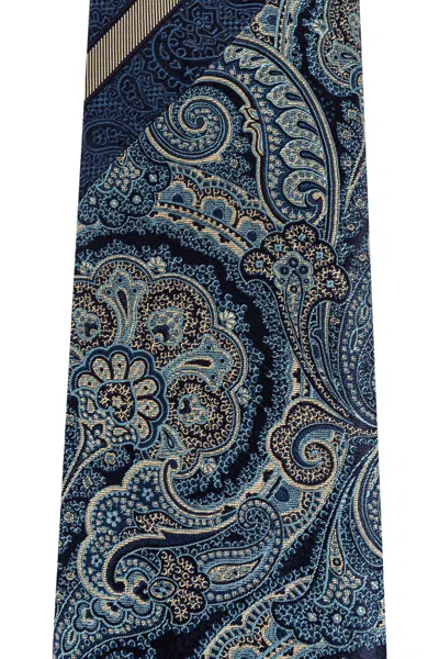 Etro Patchwork Jacquard Tie In Blue