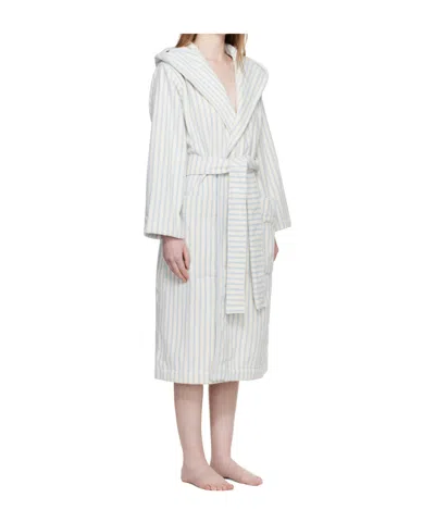 Tekla Striped Hooded Bathrobe In Blue