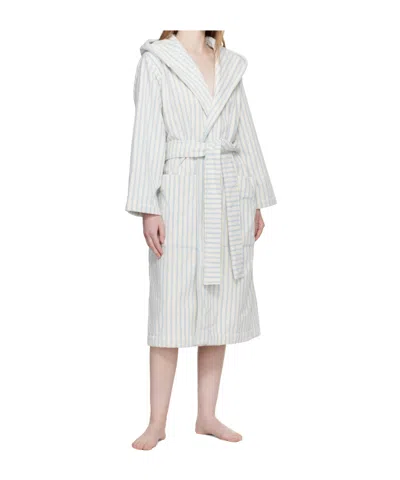 Tekla Striped Hooded Bathrobe In Blue
