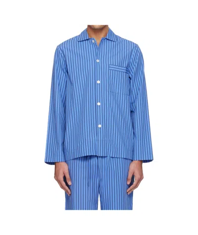 Tekla Navy Poplin Long-sleeved Pyjama Shirt In Blue