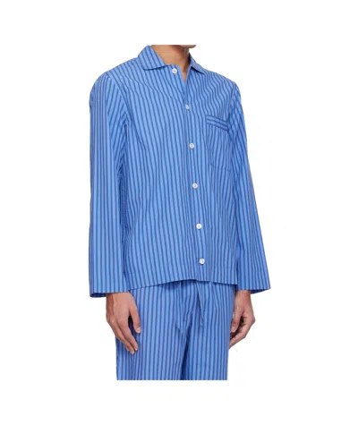 Tekla Navy Poplin Long-sleeved Pyjama Shirt In Blue