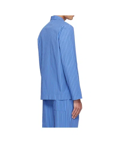 Tekla Navy Poplin Long-sleeved Pyjama Shirt In Blue
