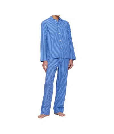 Tekla Navy Poplin Long-sleeved Pyjama Shirt In Blue