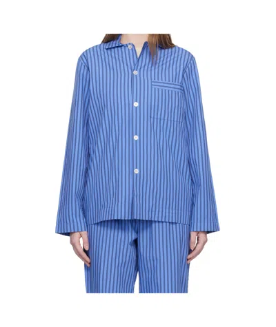 Tekla Navy Poplin Long-sleeved Pyjama Shirt In Blue