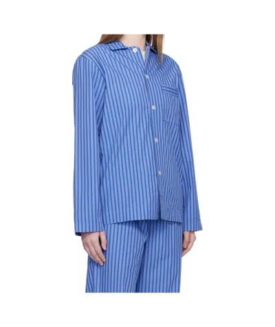 Tekla Navy Poplin Long-sleeved Pyjama Shirt In Blue