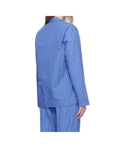 Tekla Navy Poplin Long-sleeved Pyjama Shirt In Blue