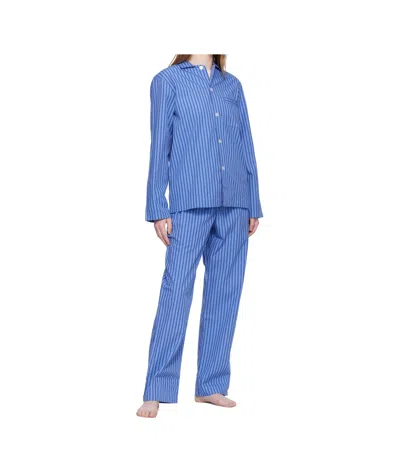 Tekla Navy Poplin Long-sleeved Pyjama Shirt In Blue