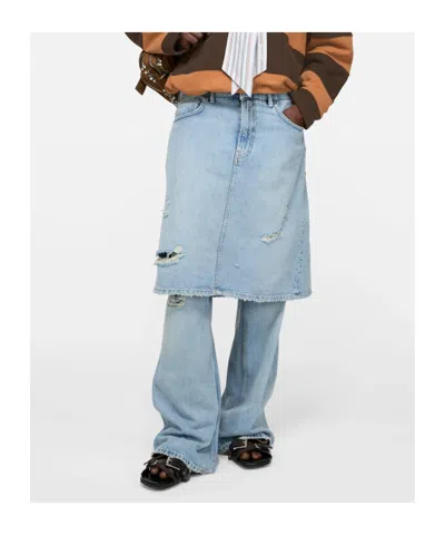 Acne Studios Distressed Layered Wide-leg Jeans In Blue