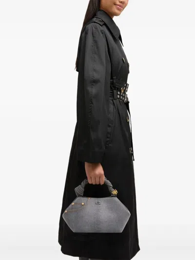 Ganni Small Twisted-handle Denim Clutch Bag In Gray