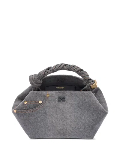 Ganni Small Twisted-handle Denim Clutch Bag In Gray