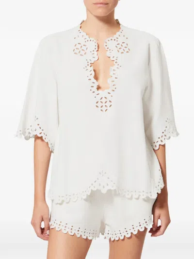 Isabel Marant Etoile Women 'shana' White Kaftan With Cut-out Details And Scallop Hem In Cotton Woman