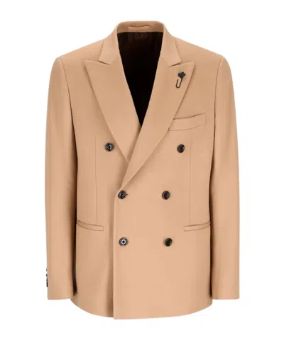 Lardini Double-breasted Peak-lapel Jacket In Neutral