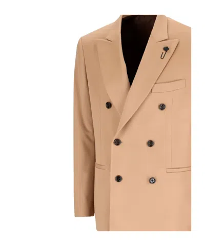 Lardini Double-breasted Peak-lapel Jacket In Neutral