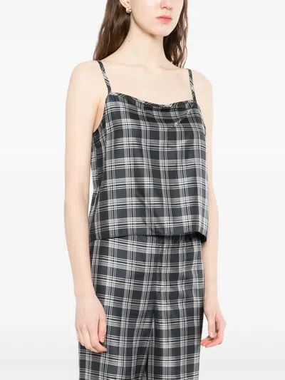 Theory Bind Strap Plaid Silk Top In Blue