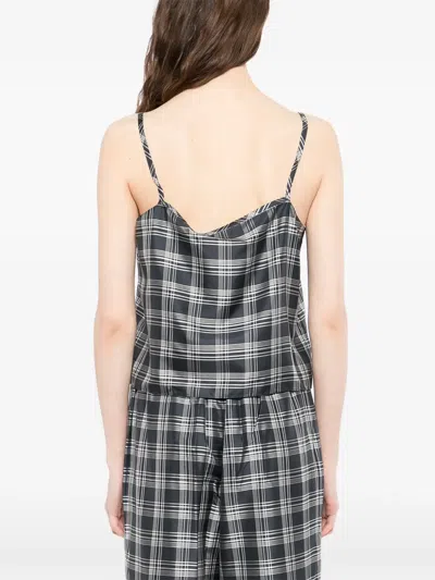 Theory Bind Strap Plaid Silk Top In Blue
