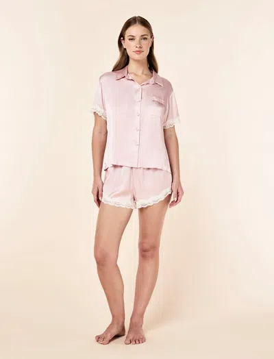 Papinelle Annabelle Satin Lace Trim Short Pajamas In Pink | ModeSens