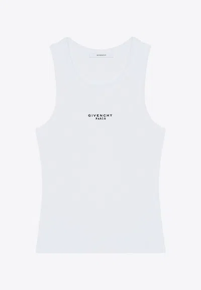 Givenchy White Sleeveless Top With Logo Lettering On The Front In Cotton Stretch Woman