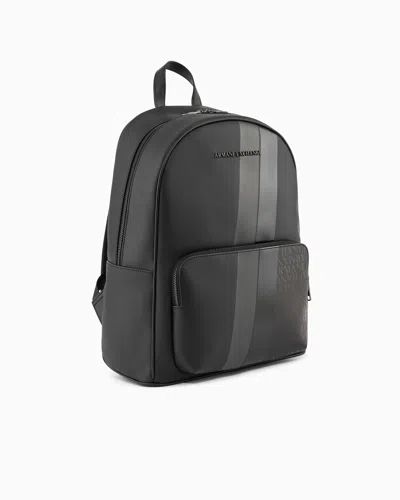 Armani Exchange Backpack With Monogram And Stripes In Black