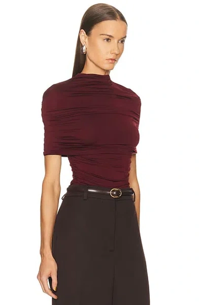 Lapointe Jersey Mock Neck Ruched Top In Red