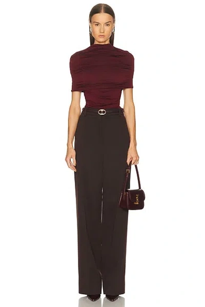 Lapointe Jersey Mock Neck Ruched Top In Red