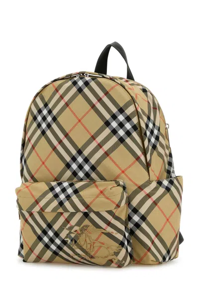 Burberry Check Pattern Backpack With Front Pocket In Brown