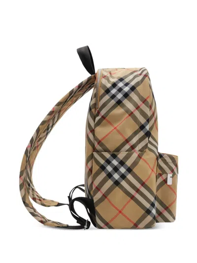 Burberry Check Pattern Backpack With Front Pocket In Brown