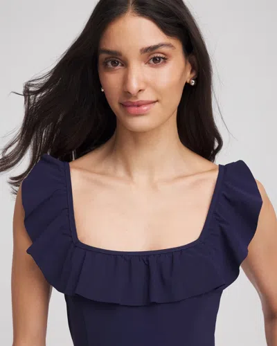 Chico's Gottex Tutti Frutti Square Neck Swim Dress In Blue